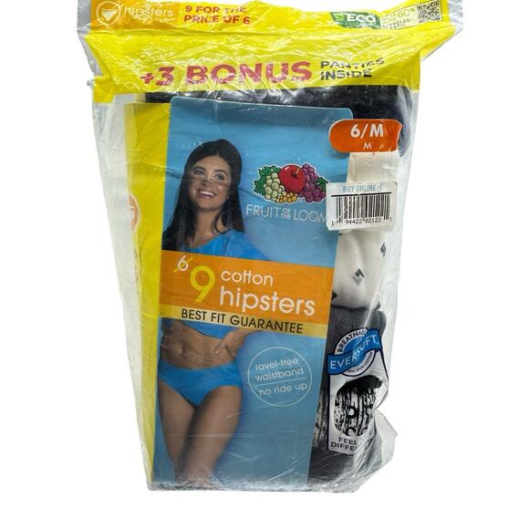 Fruit of the Loom Women's Cotton Low-Rise Hipster Underwear, 6+3 Bonus Pack, 6/M - Picture 1 of 5
